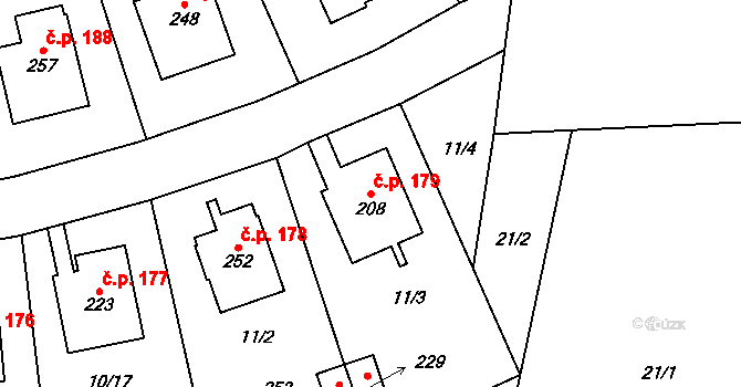 Chomutice 179 na parcele st. 208 v KÚ Chomutice, Katastrální mapa