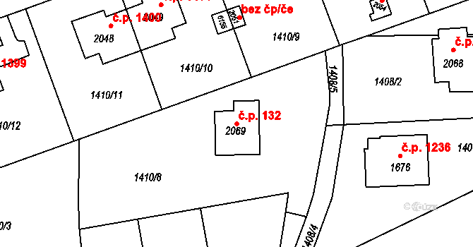 Rožnov pod Radhoštěm 132 na parcele st. 2069 v KÚ Rožnov pod Radhoštěm, Katastrální mapa