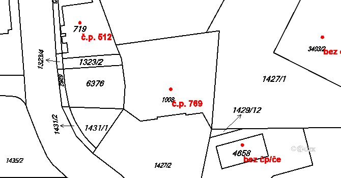 Rožnov pod Radhoštěm 769 na parcele st. 1008 v KÚ Rožnov pod Radhoštěm, Katastrální mapa