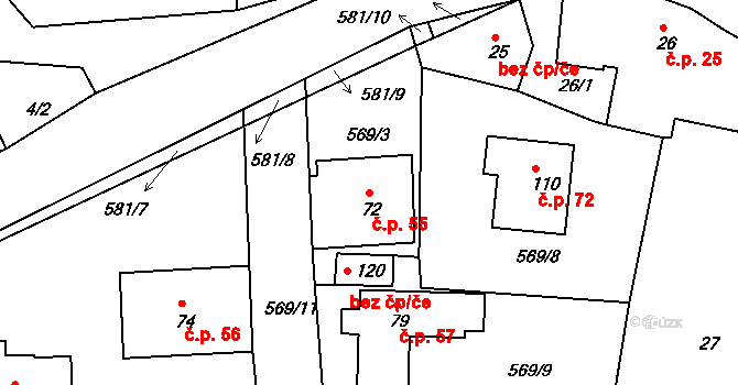 Bubovice 55, Volenice na parcele st. 72 v KÚ Bubovice u Březnice, Katastrální mapa