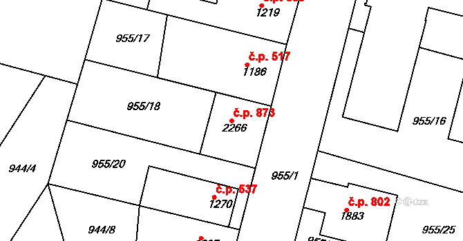 Valdické Předměstí 873, Jičín na parcele st. 2266 v KÚ Jičín, Katastrální mapa