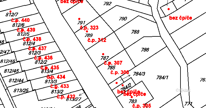 Novosedlice 307 na parcele st. 787 v KÚ Novosedlice, Katastrální mapa