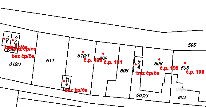 Pudlov 191, Bohumín na parcele st. 609 v KÚ Pudlov, Katastrální mapa