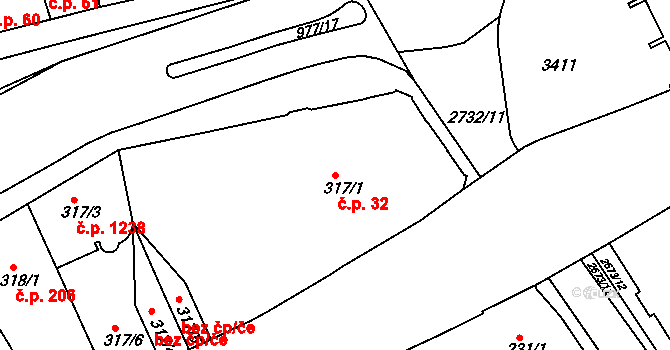 Chrudim IV 32, Chrudim na parcele st. 317/1 v KÚ Chrudim, Katastrální mapa