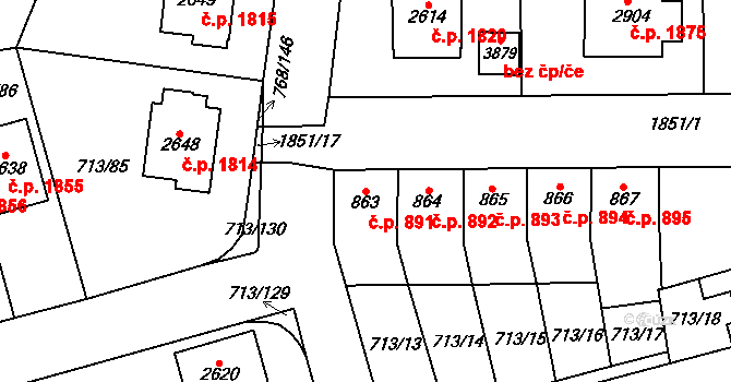 Předměstí 891, Svitavy na parcele st. 863 v KÚ Svitavy-předměstí, Katastrální mapa