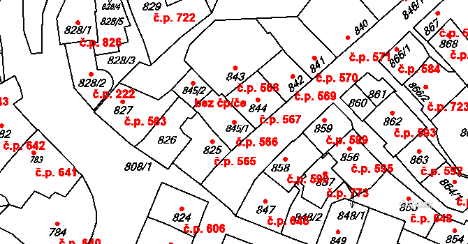 Štýřice 566, Brno na parcele st. 845/1 v KÚ Štýřice, Katastrální mapa