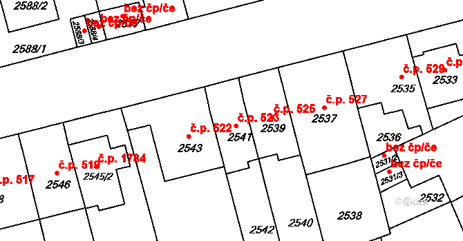 Černá Pole 523, Brno na parcele st. 2541 v KÚ Černá Pole, Katastrální mapa
