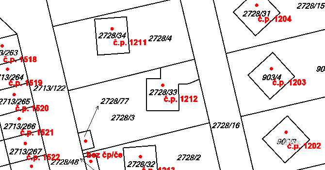 Pelhřimov 1212 na parcele st. 2728/33 v KÚ Pelhřimov, Katastrální mapa