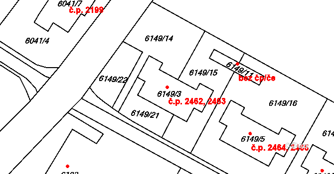 Frýdek 2462,2463, Frýdek-Místek na parcele st. 6149/3 v KÚ Frýdek, Katastrální mapa