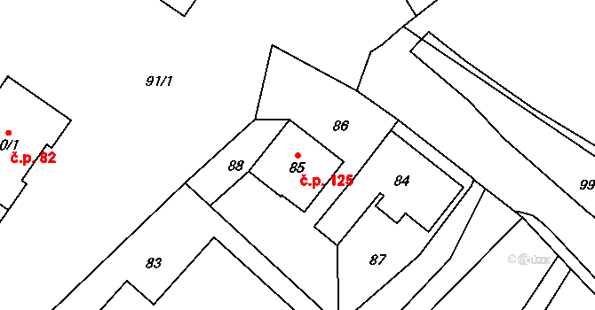 Jablunkov 125 na parcele st. 85 v KÚ Jablunkov, Katastrální mapa