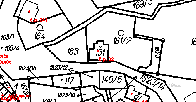 Oloví 32 na parcele st. 131 v KÚ Oloví, Katastrální mapa