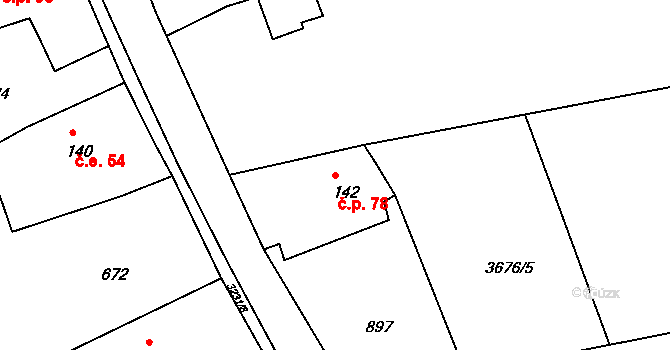 Jílové 78 na parcele st. 142 v KÚ Jílové u Děčína, Katastrální mapa