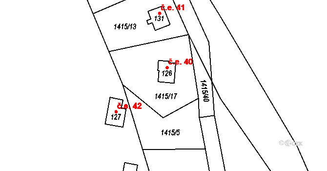 Bor 40, Suchdol nad Lužnicí na parcele st. 126 v KÚ Bor, Katastrální mapa