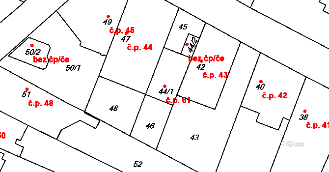 Hájek u Uhříněvsi 61, Praha na parcele st. 44/1 v KÚ Hájek u Uhříněvsi, Katastrální mapa