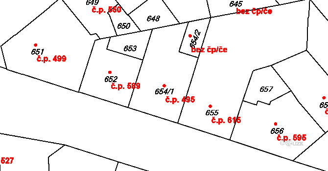 Žižkov 495, Praha na parcele st. 654/1 v KÚ Žižkov, Katastrální mapa