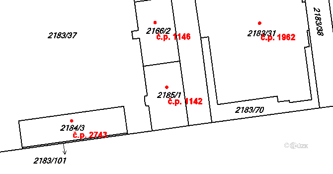 Žižkov 1142, Praha na parcele st. 2185/1 v KÚ Žižkov, Katastrální mapa