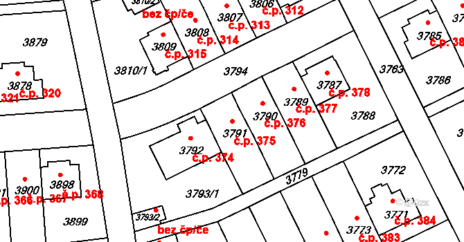 Záběhlice 375, Praha na parcele st. 3791 v KÚ Záběhlice, Katastrální mapa