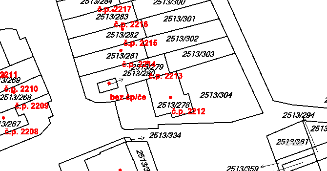 Dejvice 2212, Praha na parcele st. 2513/278 v KÚ Dejvice, Katastrální mapa