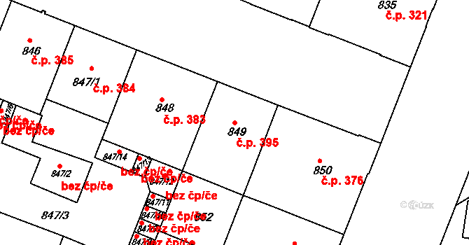 Bubeneč 395, Praha na parcele st. 849 v KÚ Bubeneč, Katastrální mapa