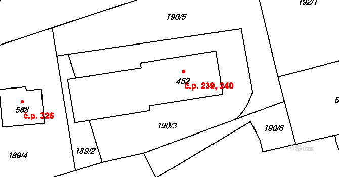 Radomyšl 239,240 na parcele st. 452 v KÚ Radomyšl, Katastrální mapa