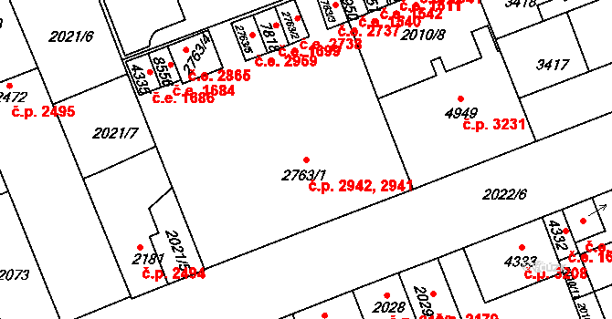 Hodonín 2941,2942 na parcele st. 2763/1 v KÚ Hodonín, Katastrální mapa