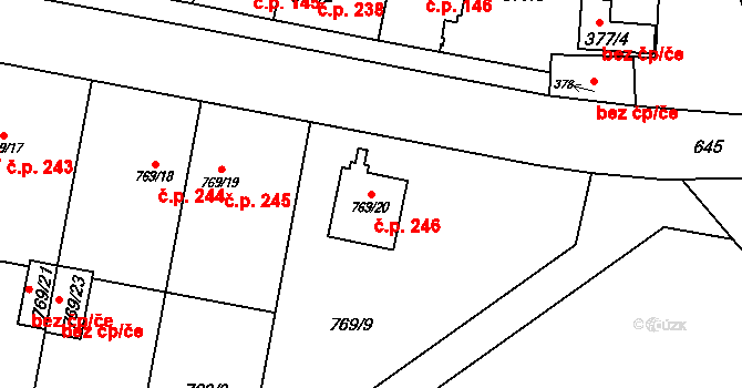 Nemilany 246, Olomouc na parcele st. 769/20 v KÚ Nemilany, Katastrální mapa