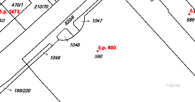 Sezimovo Ústí 600 na parcele st. 590 v KÚ Sezimovo Ústí, Katastrální mapa