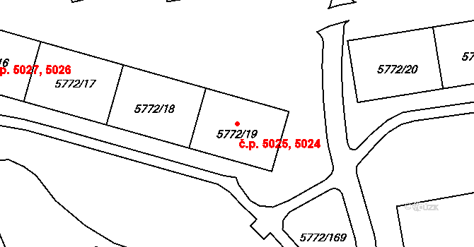 Chomutov 5024,5025 na parcele st. 5772/19 v KÚ Chomutov I, Katastrální mapa