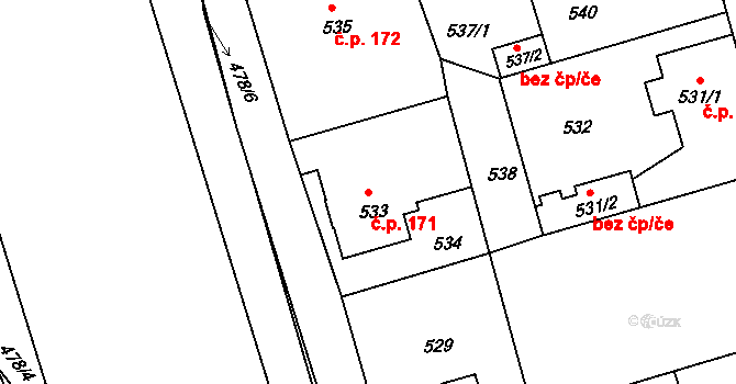 Liberec XI-Růžodol I 171, Liberec na parcele st. 533 v KÚ Růžodol I, Katastrální mapa