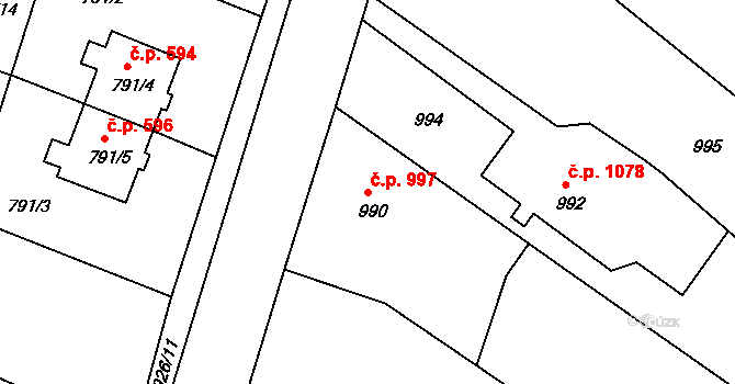 Rumburk 1 997, Rumburk na parcele st. 990 v KÚ Rumburk, Katastrální mapa