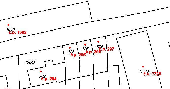 Ivančice 296 na parcele st. 725 v KÚ Ivančice, Katastrální mapa