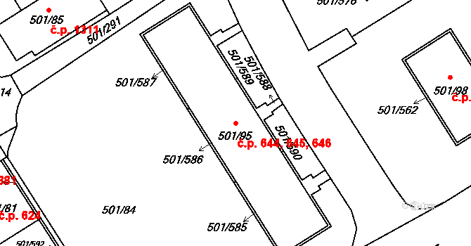 Ráj 644,645,646, Karviná na parcele st. 501/95 v KÚ Ráj, Katastrální mapa