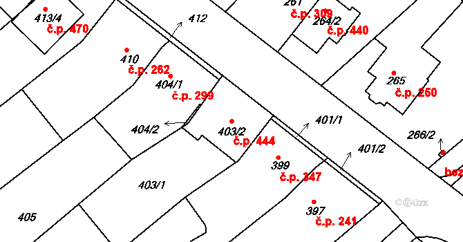 Troubsko 444 na parcele st. 403/2 v KÚ Troubsko, Katastrální mapa