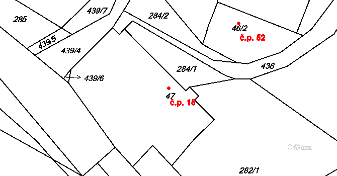 Plhov 15, Samšina na parcele st. 47 v KÚ Plhov, Katastrální mapa