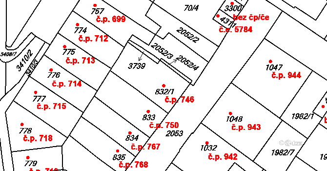 Česká Třebová 746 na parcele st. 832/1 v KÚ Česká Třebová, Katastrální mapa