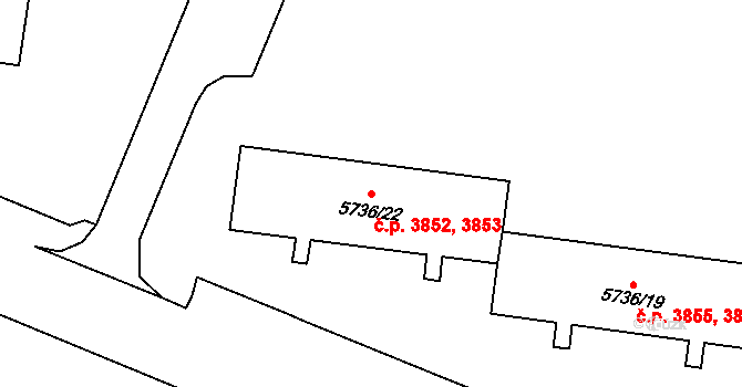 Prostějov 3852,3853 na parcele st. 5736/22 v KÚ Prostějov, Katastrální mapa