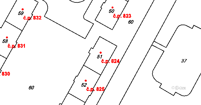 Šumbark 824, Havířov na parcele st. 51 v KÚ Šumbark, Katastrální mapa