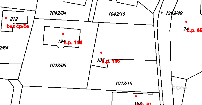 Skašov 116 na parcele st. 105 v KÚ Skašov, Katastrální mapa