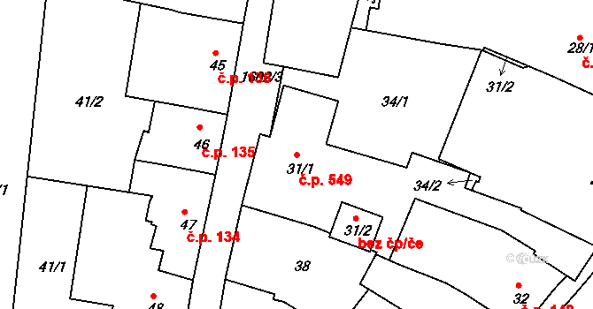 Milevsko 549 na parcele st. 31/1 v KÚ Milevsko, Katastrální mapa