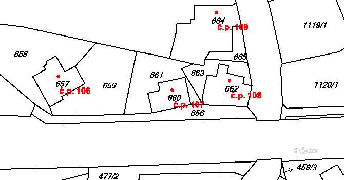 Varnsdorf 107 na parcele st. 660 v KÚ Varnsdorf, Katastrální mapa