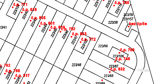 Buštěhrad 772 na parcele st. 223/105 v KÚ Buštěhrad, Katastrální mapa