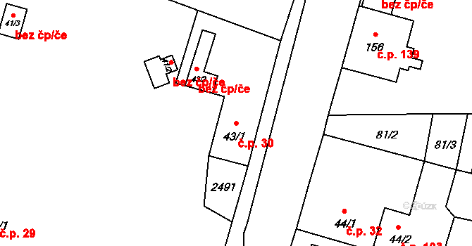 Lubenec 30 na parcele st. 43/1 v KÚ Lubenec, Katastrální mapa