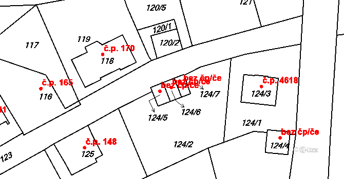 Rýnovice 3055, Jablonec nad Nisou na parcele st. 124/6 v KÚ Rýnovice, Katastrální mapa