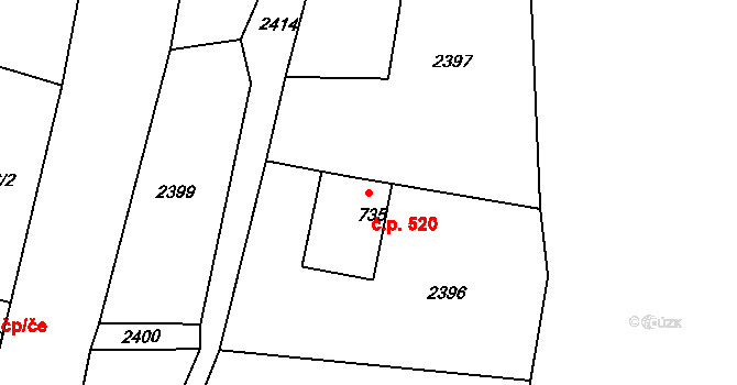 Dolní Podluží 520 na parcele st. 735 v KÚ Dolní Podluží, Katastrální mapa