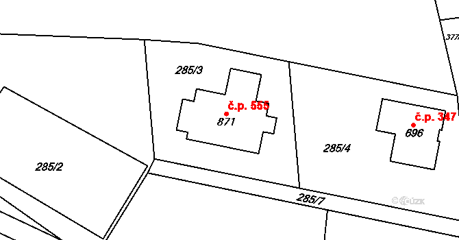Statenice 555 na parcele st. 871 v KÚ Statenice, Katastrální mapa