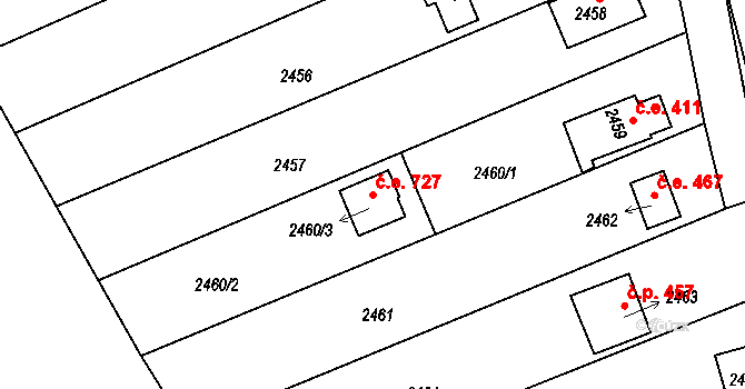 Planá nad Lužnicí 727 na parcele st. 2460/3 v KÚ Planá nad Lužnicí, Katastrální mapa