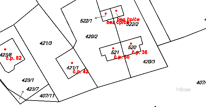 Pernek 60, Horní Planá na parcele st. 521 v KÚ Pernek, Katastrální mapa