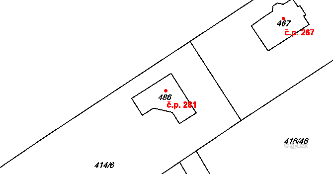 Blatnice 281 na parcele st. 486 v KÚ Blatnice u Nýřan, Katastrální mapa