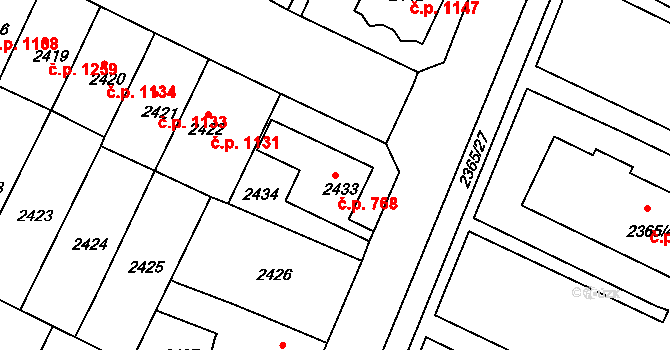 Předměstí 768, Litoměřice na parcele st. 2433 v KÚ Litoměřice, Katastrální mapa