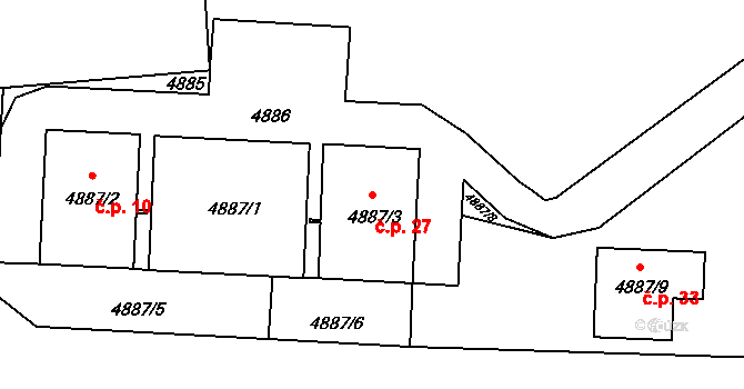 Dlouhé Pole 27, Benešov na parcele st. 4887/3 v KÚ Benešov u Prahy, Katastrální mapa